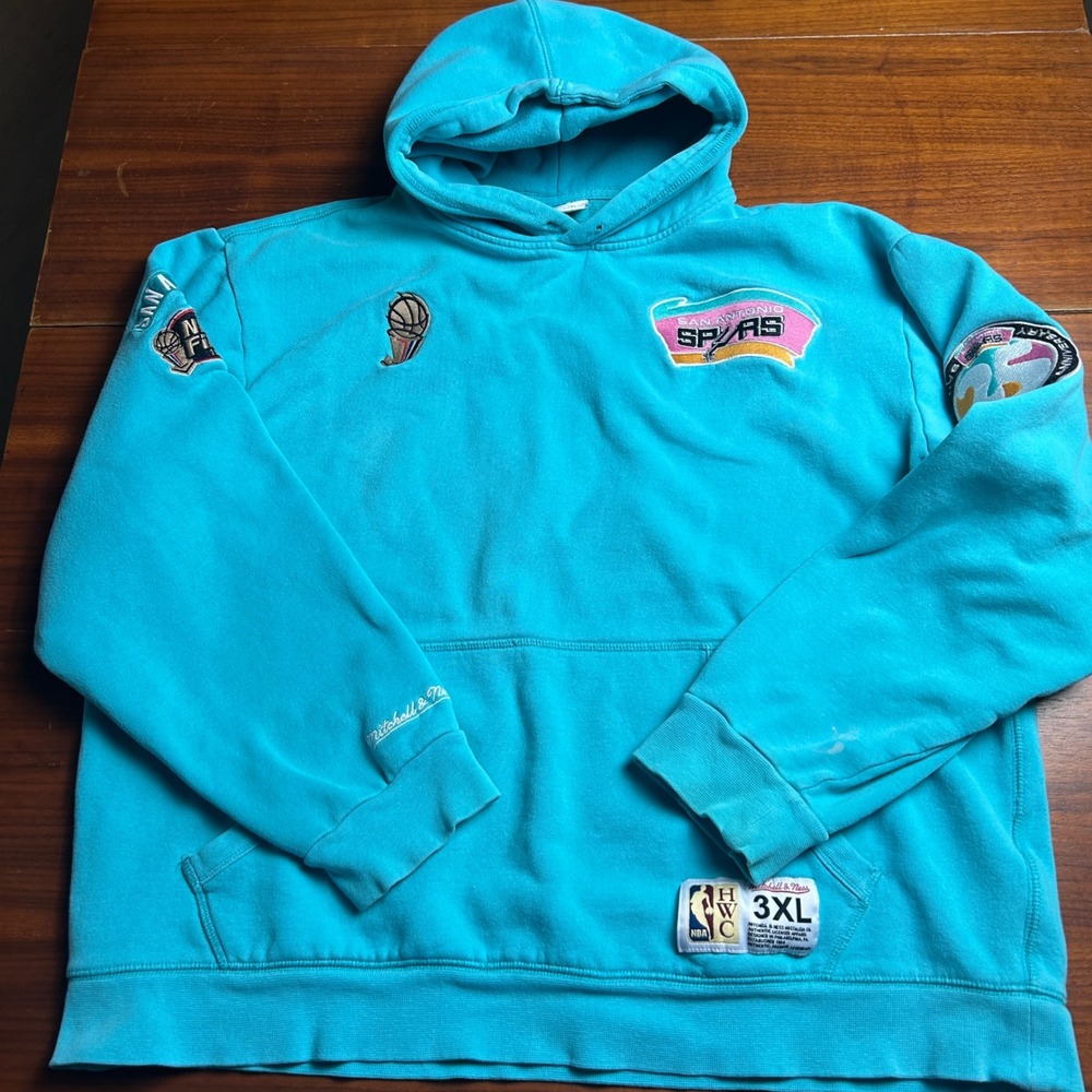 Mitchell & Ness San Antonio Spurs NBA Finals Hoodie Teal Blue Mens 3XL